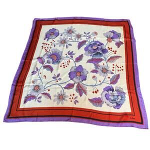 Echo 100% Pure Silk Red Purple Floral Design Made in Japan Square Scarf